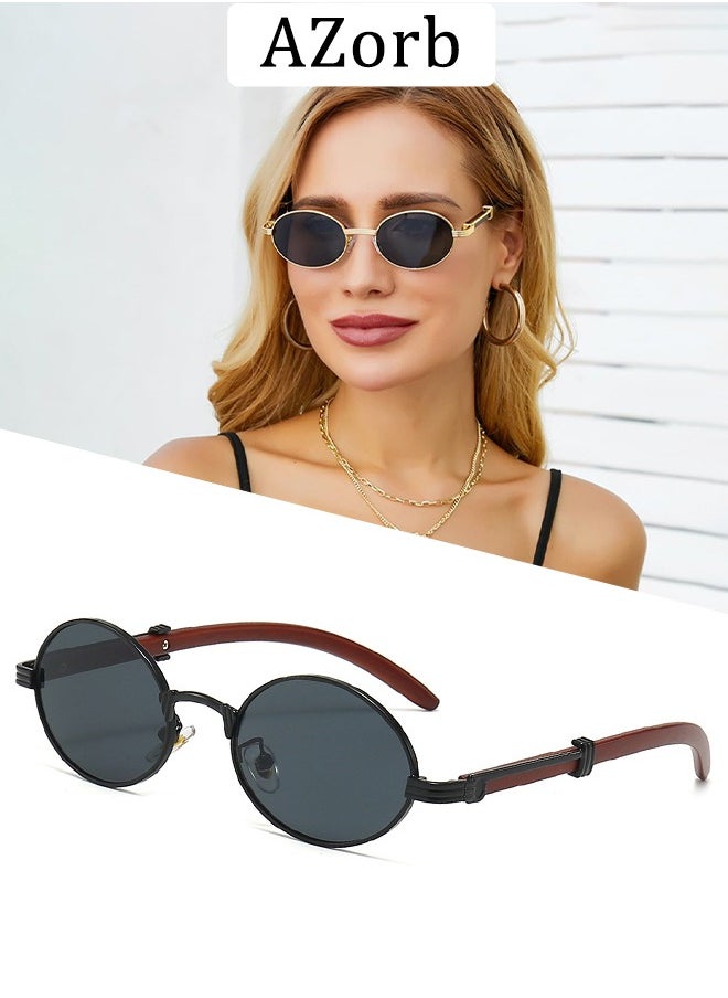 AZorb Oval Sunglasses Women Wooden Frame Round Lightweight Mens Womens Fashion Sun Glasses for UV400 Protection Shades  - Image 1