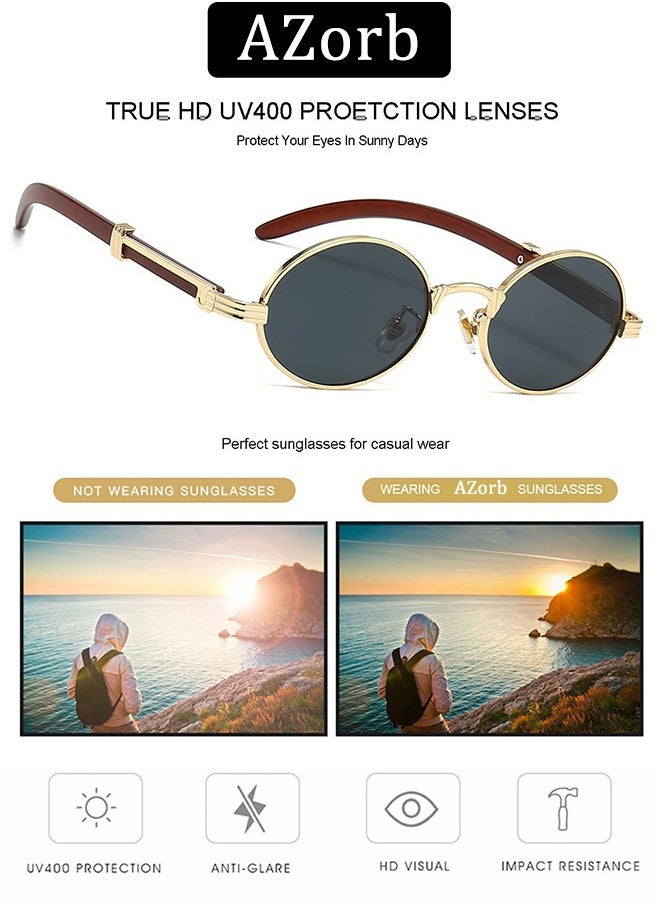 AZorb Oval Sunglasses Women Wooden Frame Round Lightweight Mens Womens Fashion Sun Glasses for UV400 Protection Shades  - Image 2