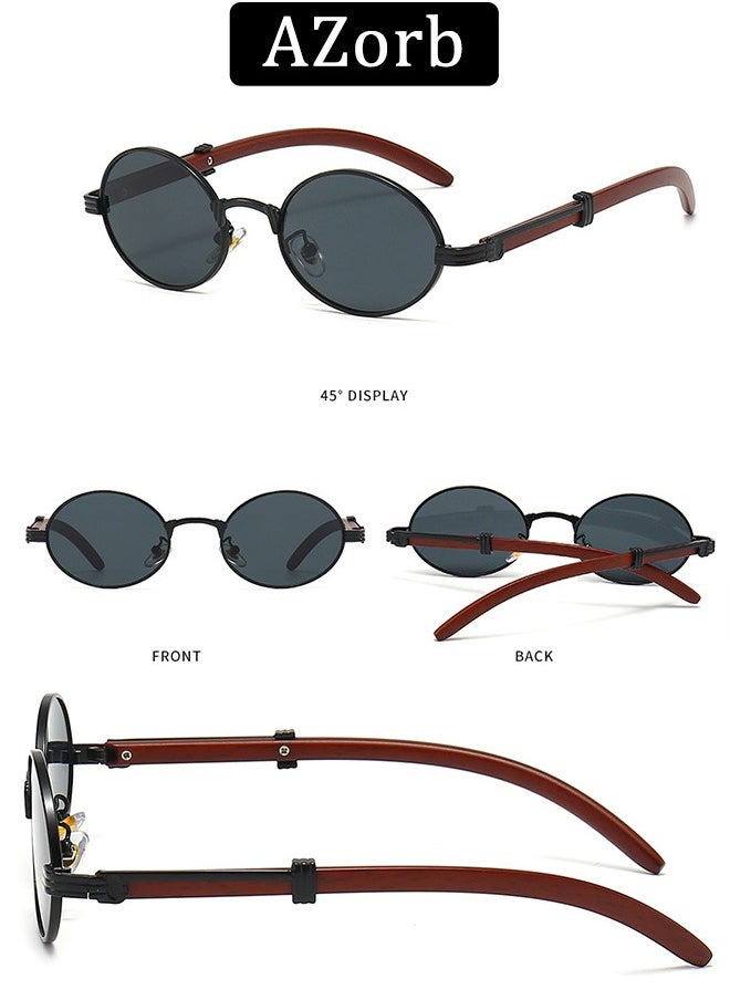 AZorb Oval Sunglasses Women Wooden Frame Round Lightweight Mens Womens Fashion Sun Glasses for UV400 Protection Shades  - Image 4