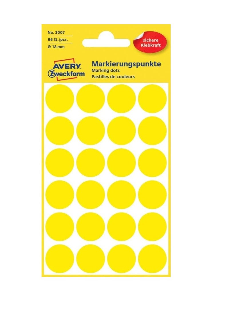 Avery Zweckform 3007 Color coding dot permanent stickers Ø 18 mm, Set of 96, Yellow - Image 1