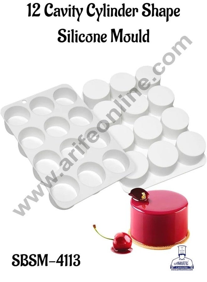 CAKE DECOR™ 12 Cavity Cylinder Shape Silicone Mould for Mini Cakes Chocolate Candy Jelly Soap and Resin Crafts Non-Stick Reusable Flexible Baking Tray Microwave and Freezer Safe - Image 2