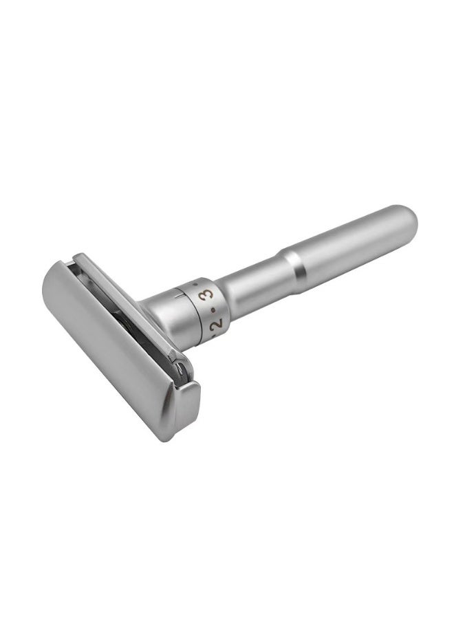 Classic Double Edge Safety Razor Set – Silver with 5 Replacement Blades, Adjustable Sharpness, Precision Shaving Blade Razor - Image 2