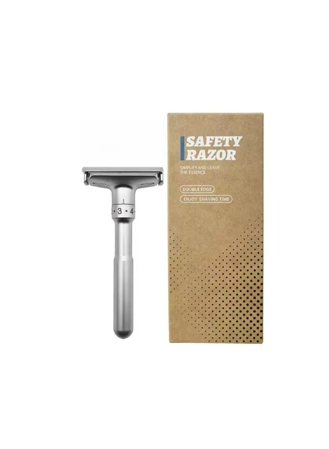 Classic Double Edge Safety Razor Set – Silver with 5 Replacement Blades, Adjustable Sharpness, Precision Shaving Blade Razor - Image 1