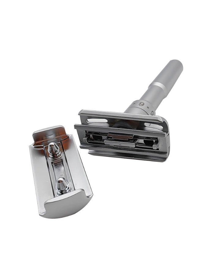 Classic Double Edge Safety Razor Set – Silver with 5 Replacement Blades, Adjustable Sharpness, Precision Shaving Blade Razor - Image 3