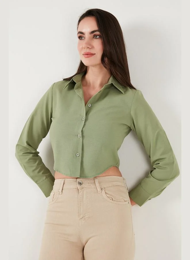 Lela Lela Cotton Blend Slim Fit Long Sleeve Crop Shirt Women's SHIRT 6777336