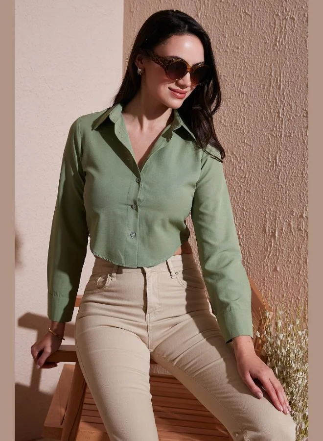 Lela Lela Cotton Blend Slim Fit Long Sleeve Crop Shirt Women's SHIRT 6777336