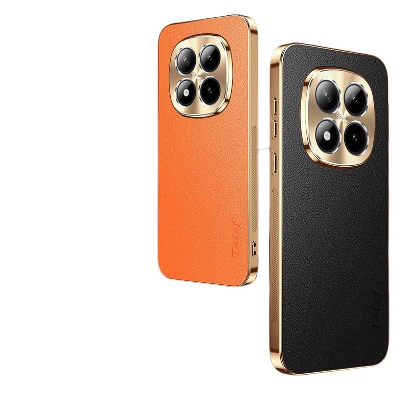 غطاء واقي بElectroplated لـ Redmi Note 15 مع مطلي بالكهرباء وملمس جلد مع مقاوم للصدمات مع تغطية كاملة مع حماية من السقوط باللون أسود باللون الأسود باللون الأحمر - Image 2