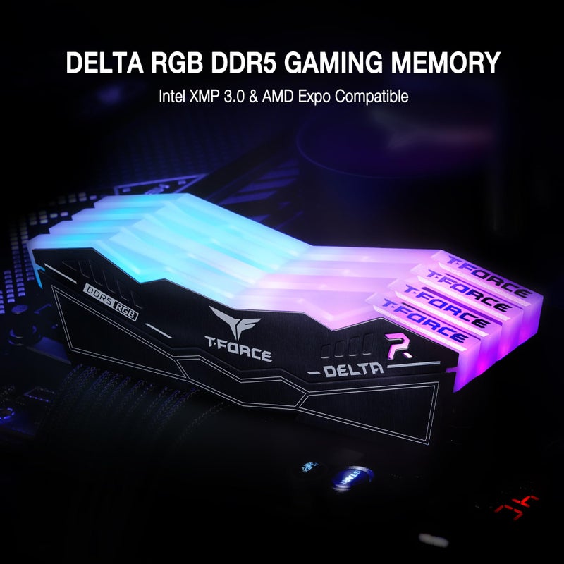 Team Group TEAMGROUP T-FORCE DELTA RGB DDR5 Ram 32GB (2x16GB) 6000MHz PC5-48000 CL30 Intel XMP 3.0 AMD Expo Compatible Desktop Memory Black FF3D532G6000HC30DC01 - Image 2