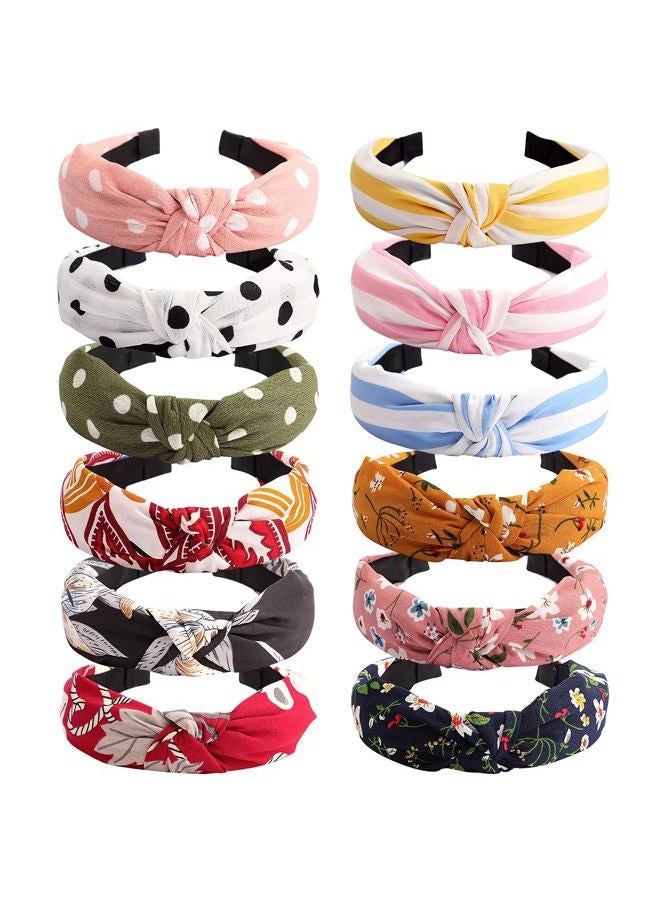 Velscrun Hairband - 12 Pack Wide Knotted Headbands for Women - Elastic Turban Boho Bandeau Hair Accessories for Washing Face, Yoga, Running, Hiking, Party, Traveling, Shopping - Image 1