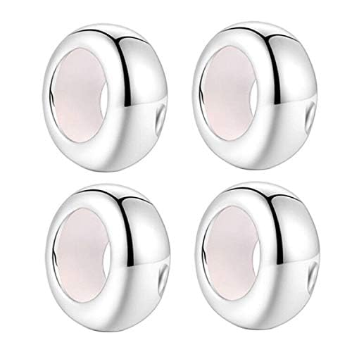 LAMOONY Clip Stopper Charms Sterling Silver Rondelle Spacer Bead Charm Stopper Charm for Pandora Charm Bracelets (Silver (4 pcs)) - Image 2