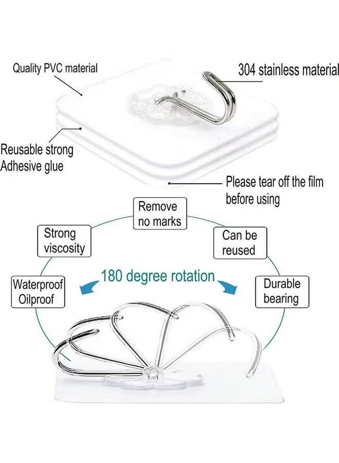 20-Piece Heavy Duty Wall Hooks Transparent 6cm - Image 3