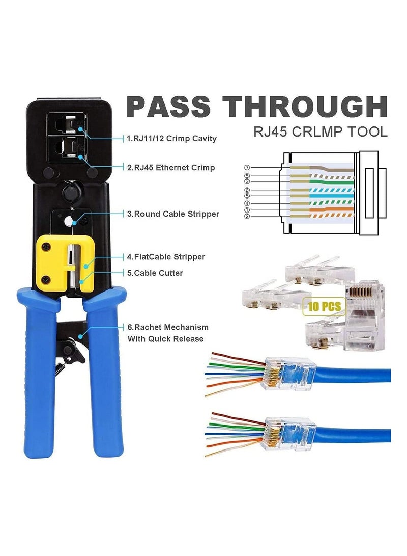 Rj45 Crimping Tool Kit for CAT5 CAT6 Professional Computer Maintenacnce LAN Cable Tester Network Repair Tool Set Pack of 8 - Image 2