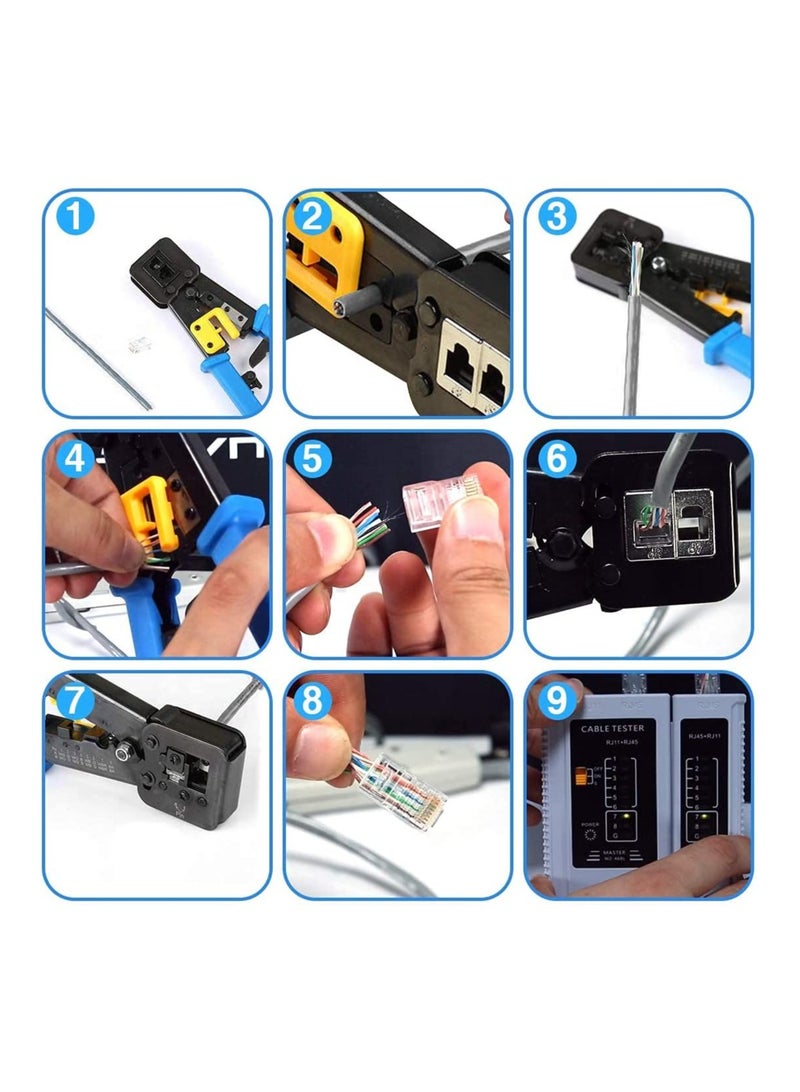 Rj45 Crimping Tool Kit for CAT5 CAT6 Professional Computer Maintenacnce LAN Cable Tester Network Repair Tool Set Pack of 8 - Image 3