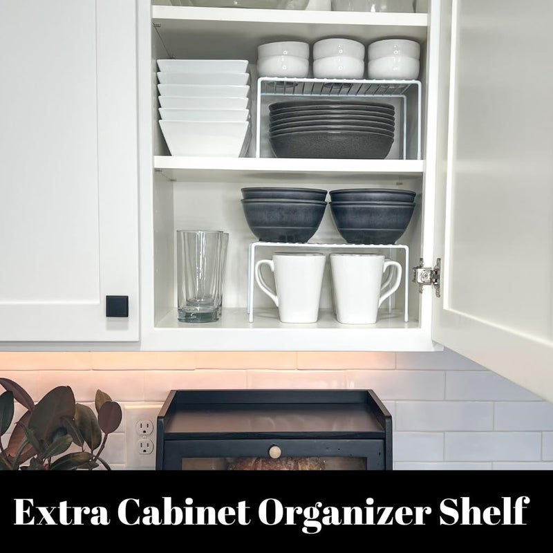 Evelots Wire Rack Cabinet Shelf Organizer -2 Pack Sturdy Metal Cabinet Riser Shelf - Double Space-Great for Kitchen, Freezer, Pantry -Rustproof - Image 2