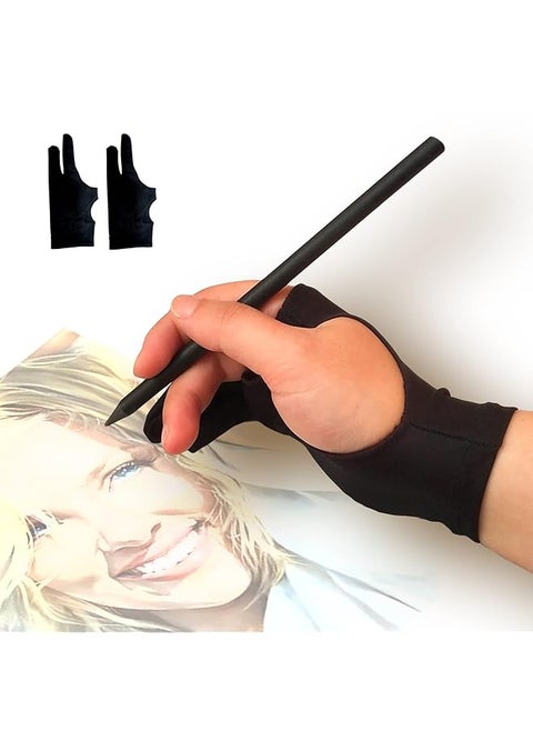 Drawing Glove 3 Layer Palm Rejection Digital Art Glove For Graphic Tablet Artist Gloves With Two Fingers For Ipad Paper Sketching Smudge Guard 2 Pcs Lager