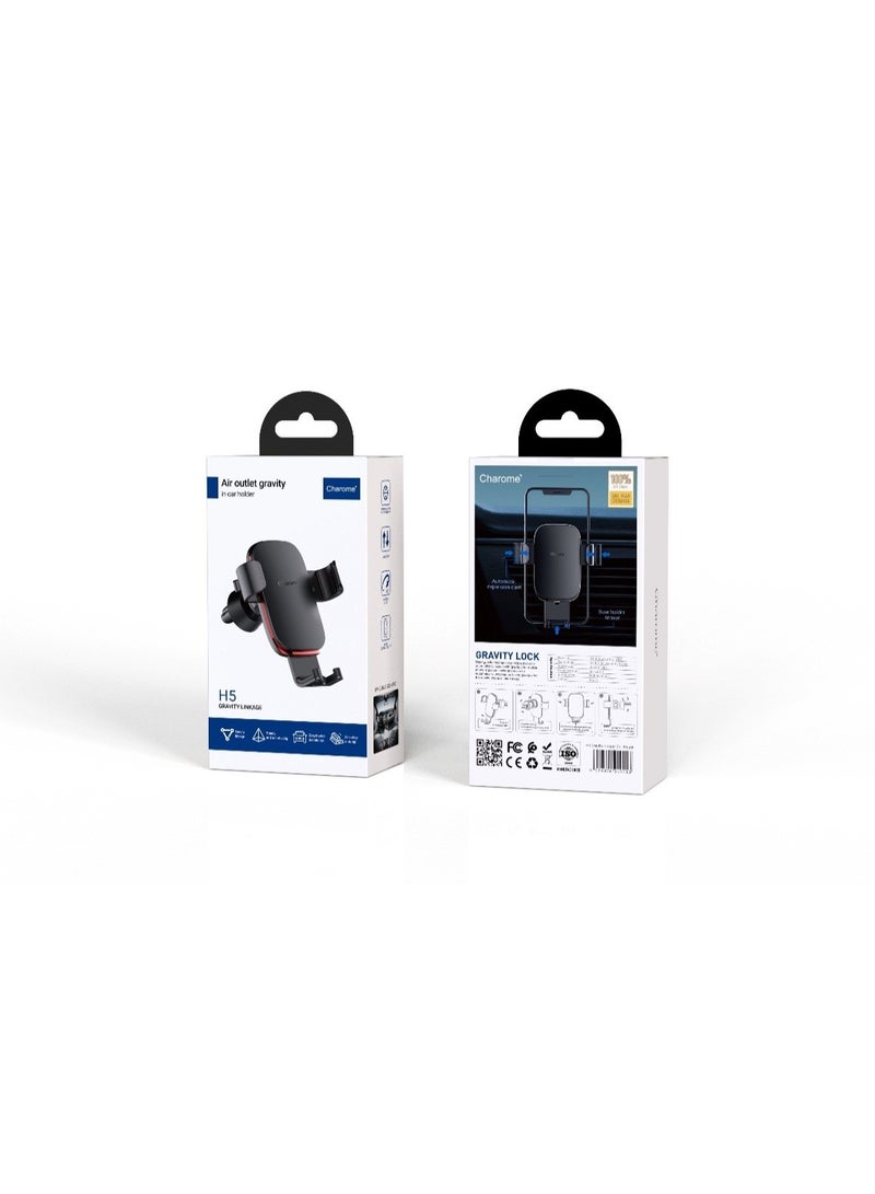 Charome H5 Gravity Sensor Car Mount – Black, Air Vent Clip, Universal Fit for 4.5–6.7" Phones - Image 2