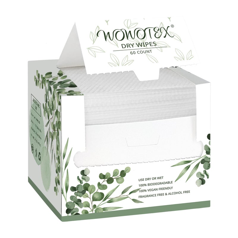 WOWOTEX Disposable Face Towel Biodegradable Large Dry Wipes 60 CountBox Extra Thick Soft Clean Facial Towels for Sensitive Skin Makeup Removing Cleansing Nursing Travel 1012 Inches