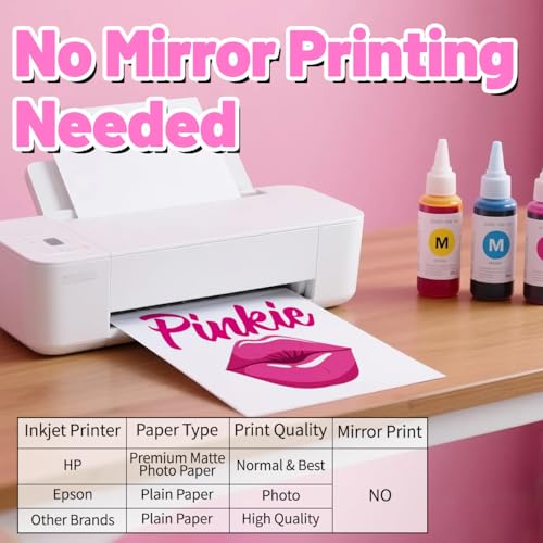 Lovein-Pinkie Heat Transfer Paper for Inkjet Printer (10 Sheets, 8.5x11") iron on paper for Light fabric Printable Heat Transfer Vinyl for T-Shirts (Light Pro) - Image 3