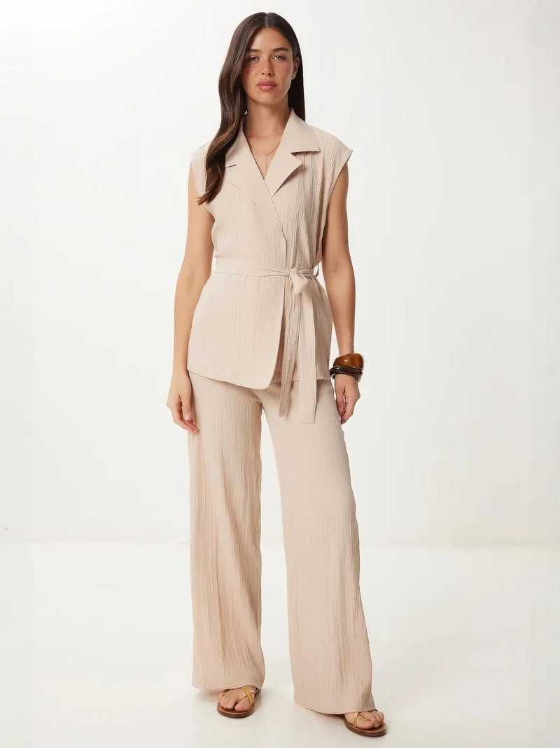 السعادة في إسطنبول ISTANBUL High Waist Two-Piece Set with Shirt Collar and Wide Leg Pants