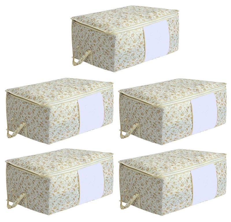 Kuber Industries CTKTC02724 Rectangular Metallic Print Non Woven Under Bed Storage Bag Brown Standard 5 Pieces - Image 1