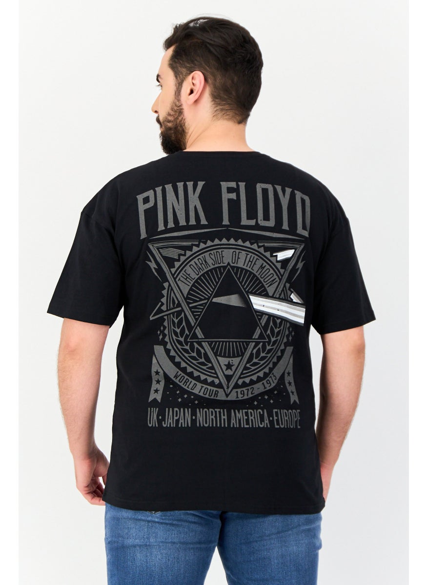 PINK FLOYD Men Drop Shoulder Fit Crew Neck Graphic Print T-Shirt, Black  - Image 4