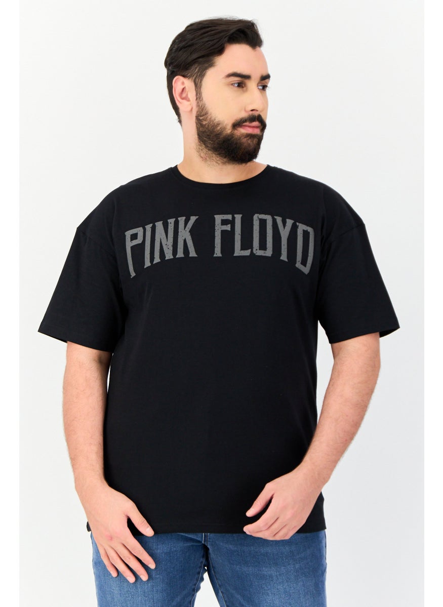 PINK FLOYD Men Drop Shoulder Fit Crew Neck Graphic Print T-Shirt, Black  - Image 1