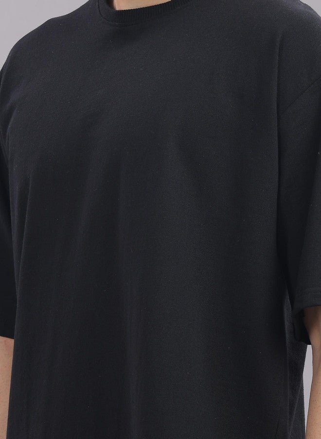 OUTLAWS Men's Solid Black Round Neck Cotton Relaxed Fit T-shirt - Image 2