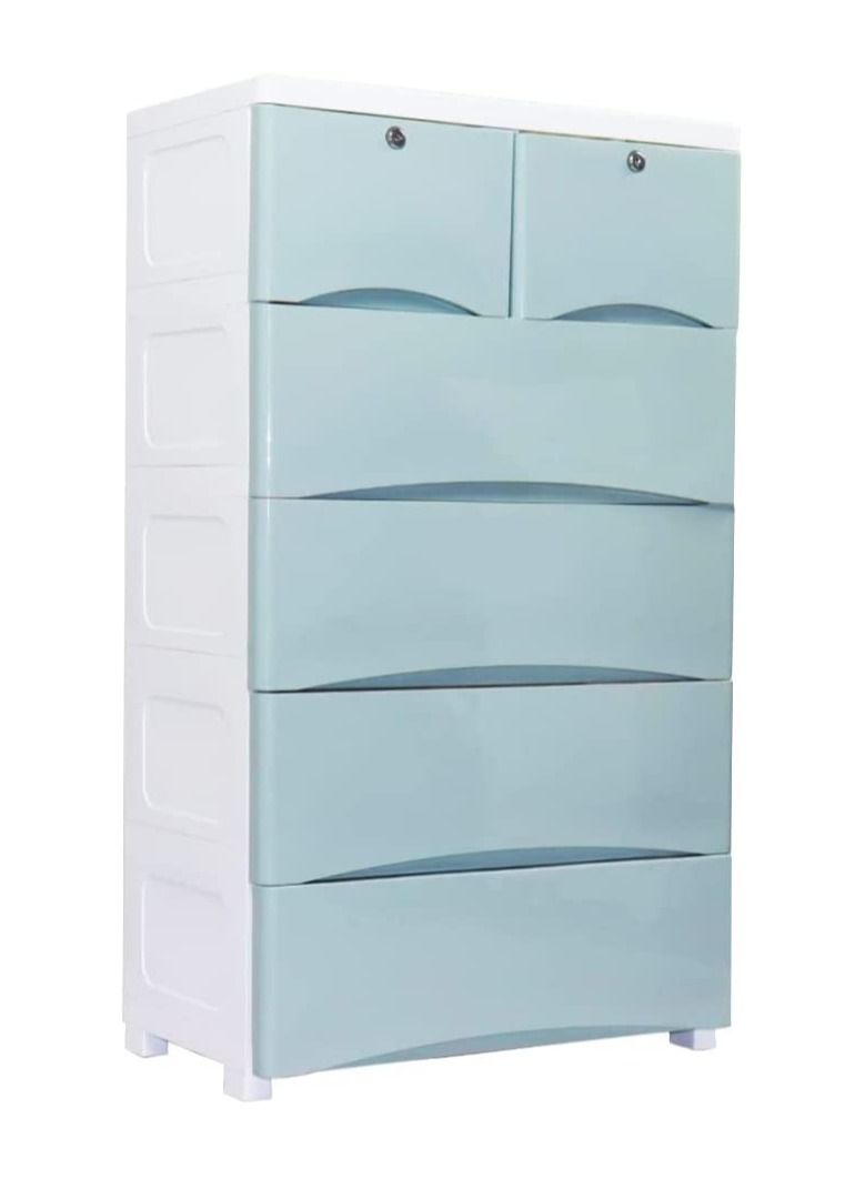 Cool Baby COOLBABY Plastic Cabinet 5 Drawers Storage Dresser,Small Closet Drawers Organizer Unit for Clothes,Toys,Bedroom,Playroom Wide, 60CM Blue, YLY002-60C-BL  - Image 1