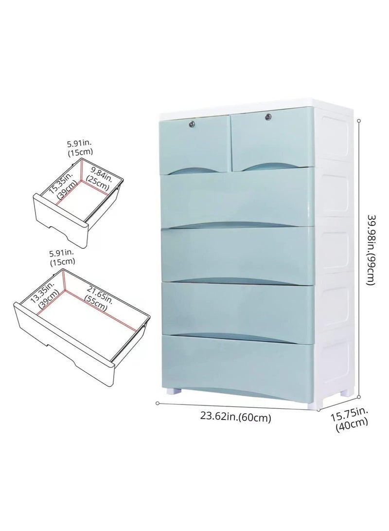 Cool Baby COOLBABY Plastic Cabinet 5 Drawers Storage Dresser,Small Closet Drawers Organizer Unit for Clothes,Toys,Bedroom,Playroom Wide, 60CM Blue, YLY002-60C-BL  - Image 2