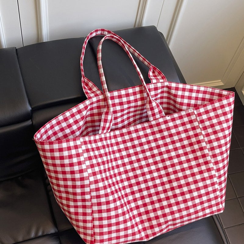 Japanese Plaid Canvas Tote Bag - Image 5