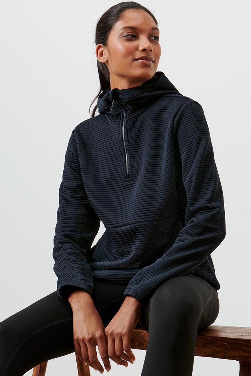 Tchibo Women Hooded Textured Long Sleeves Sweatshirt, Navy - Image 1