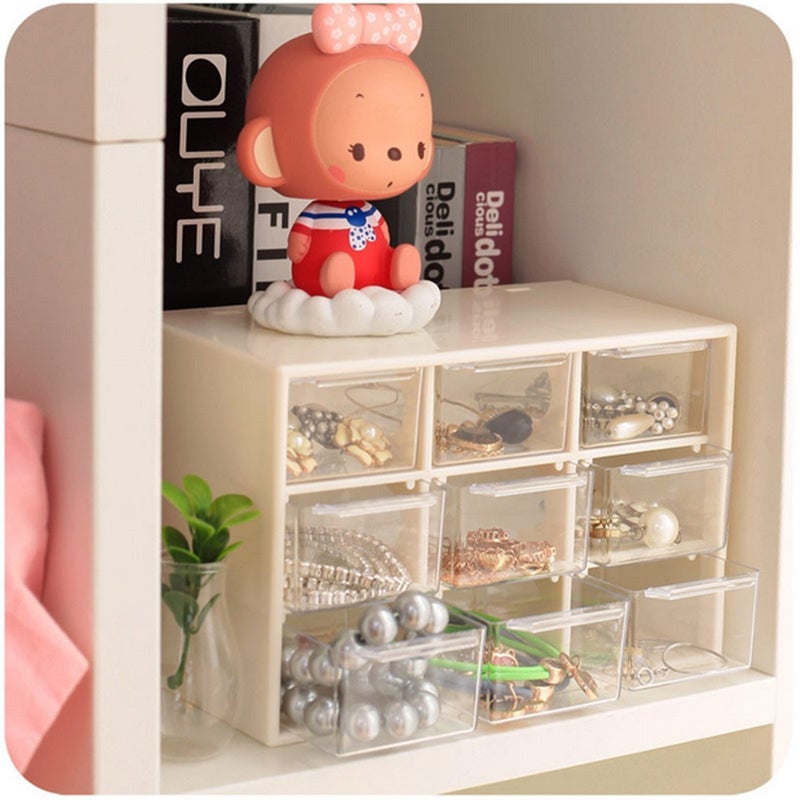 Kazenzo 9 Grid Mini Plastic Acrylic Multipurpose Drawer Storage Box for Multi Layer Jewelry Sundries Organizer Desktop Office Supplies Cabinet White - Image 4