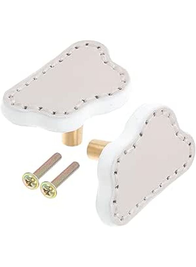 Cloud Shaped Cabinet Knobs Brass Drawer Pulls With White Leather 2 Pieces Nursery Furniture Handles - Image 1