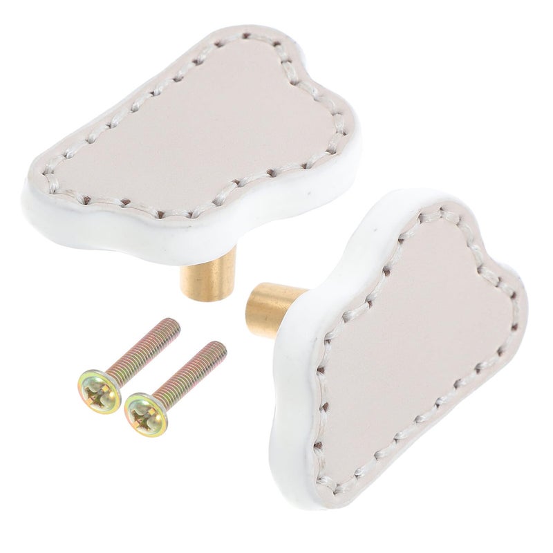 Cloud Shaped Cabinet Knobs Brass Drawer Pulls With White Leather 2 Pieces Nursery Furniture Handles - Image 2