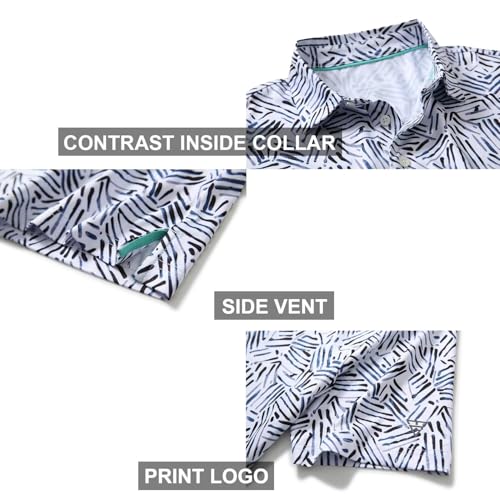 M MAELREG Golf Shirts for Men Dry Fit Short Sleeve Print Performance Moisture Wicking Polo Shirt White Navy Abstract - Image 4
