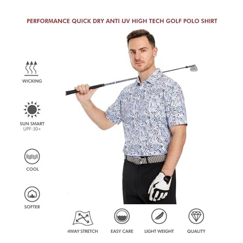 M MAELREG Golf Shirts for Men Dry Fit Short Sleeve Print Performance Moisture Wicking Polo Shirt White Navy Abstract - Image 5