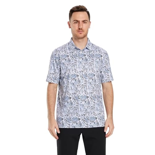 M MAELREG Golf Shirts for Men Dry Fit Short Sleeve Print Performance Moisture Wicking Polo Shirt White Navy Abstract - Image 2