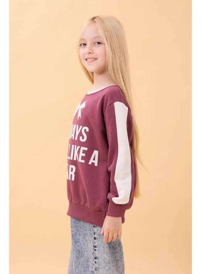 بيرندي قميص صيفي بياقة دراجة مطبوع للفتاة باللون الوردي.