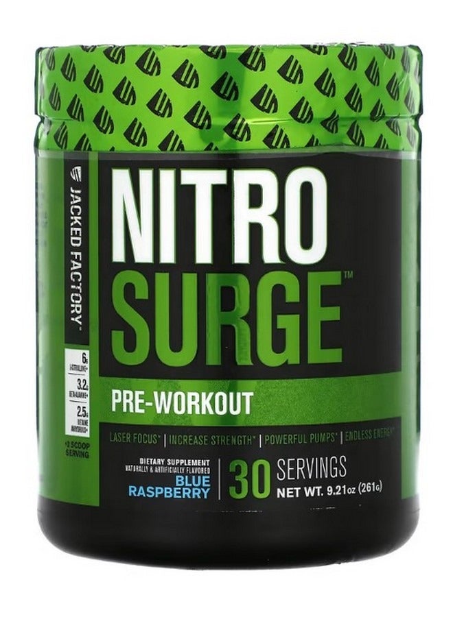 Jacked Factory Nitro Surge Pre Workout Blue Raspberry 9.21 oz 261 g - Image 1