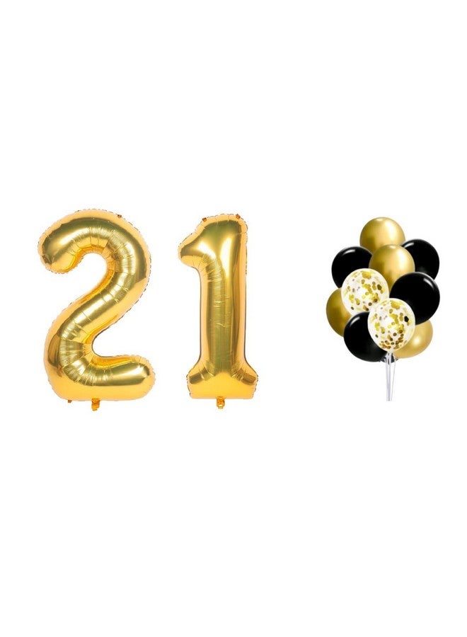 FI - FLICK IN 28 pcs 21st Birthday Decorations Set for Boys 21 Birthday Decorations for Girls Metallic Confetti Balloons Bunches Number 21 Foil Balloon Decoration for Bday (Pack of 28,Gold & Black) - Image 3