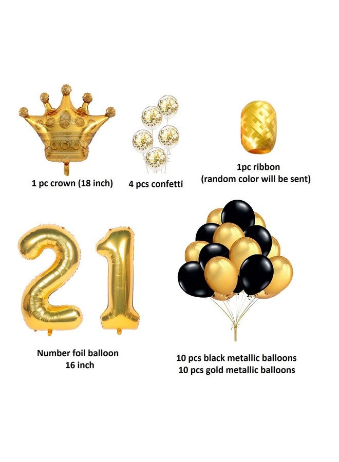 FI - FLICK IN 28 pcs 21st Birthday Decorations Set for Boys 21 Birthday Decorations for Girls Metallic Confetti Balloons Bunches Number 21 Foil Balloon Decoration for Bday (Pack of 28,Gold & Black) - Image 2