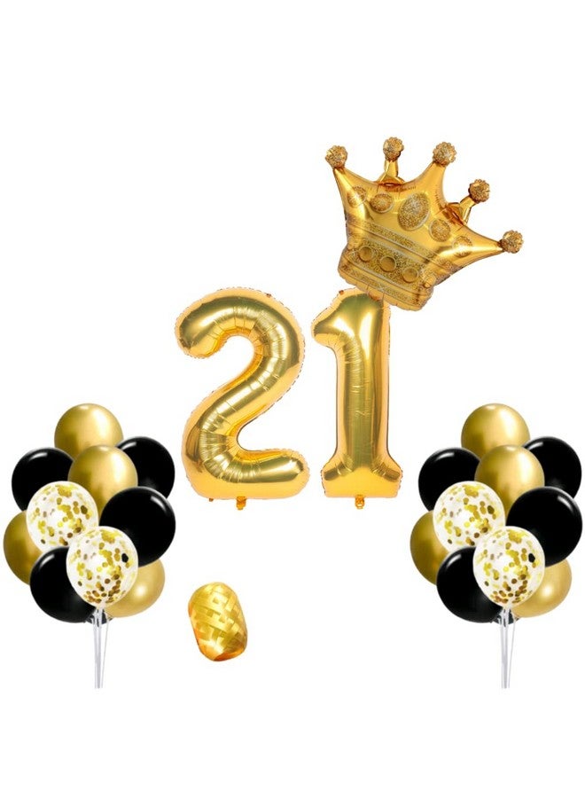 FI - FLICK IN 28 pcs 21st Birthday Decorations Set for Boys 21 Birthday Decorations for Girls Metallic Confetti Balloons Bunches Number 21 Foil Balloon Decoration for Bday (Pack of 28,Gold & Black) - Image 1