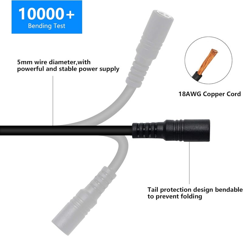 SinLoon سلك تمديد DC من SinLoon 2 حزمة محول طاقة بزاوية 90 درجة 55 مم × 21 مم ذكر إلى أنثى مع صمولة قفل لمحول طاقة 12 فولت لكاميرا CCTV الأمنية 05M165FT - Image 3