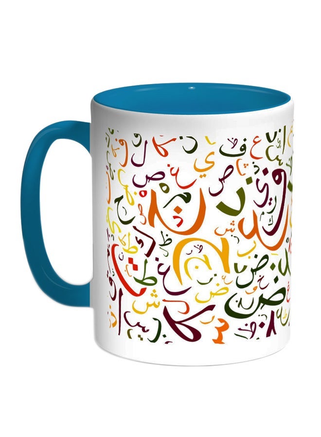 RYN Arabic Letters Printed Coffee Mug Blue/White/Orange 11ounce