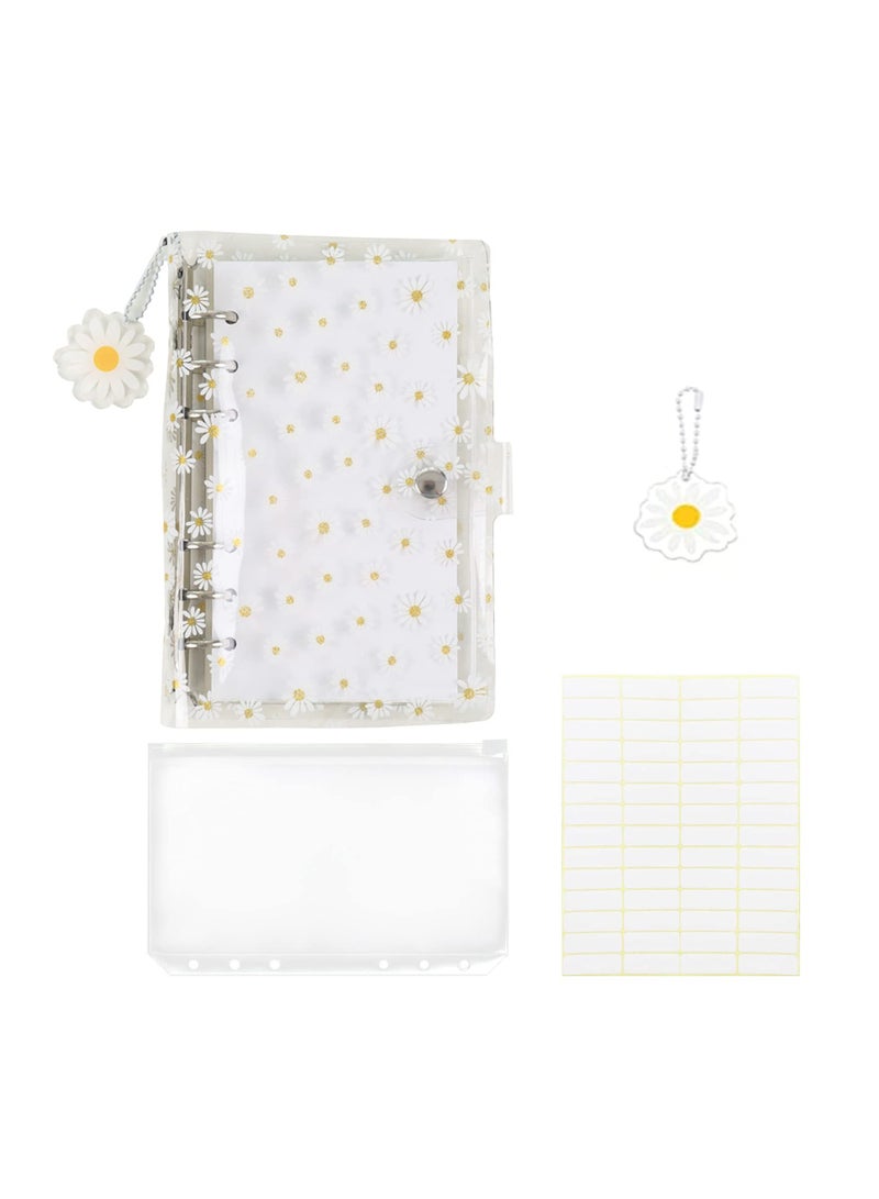 SOLARAE A6 PVC Budget Binder with 45 Blank Inner Pages,  Round Ring Notebook Cover, Includes 1 Zipper Pocket for Cards and Cash, Perfect for Money Saving with Daisy Pendant. - Image 2