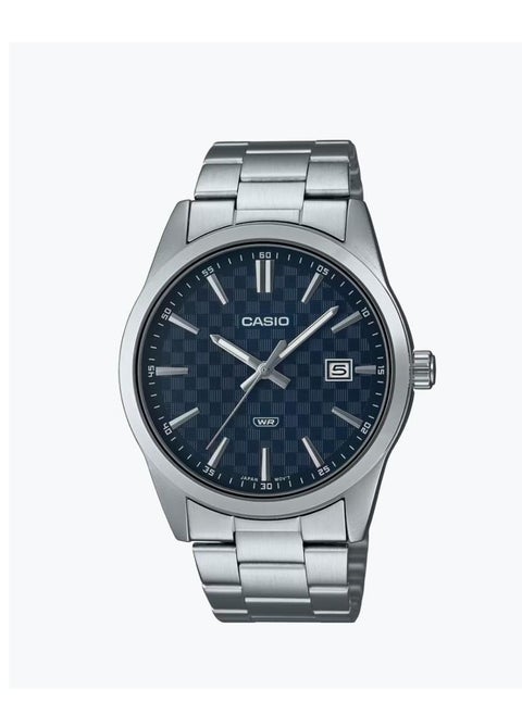 Casio Men Watch Analog Date Display Blue Dial Stainless Steel Band MTP-VD03D-2AUDF