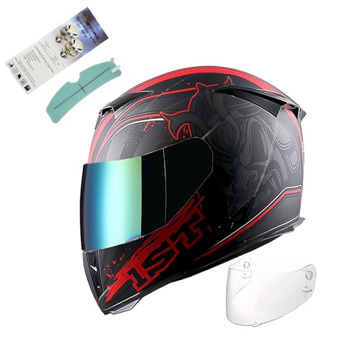 1Storm خوذة دراجة نارية كاملة الوجه 1STorm بتصميم جمجمة الملك باللون الأحمر المطفأ + درع شفاف إضافي واحد، الحجم كبير جداً XL (59-60 سم، 23.2/23.6 بوصة) - Image 1