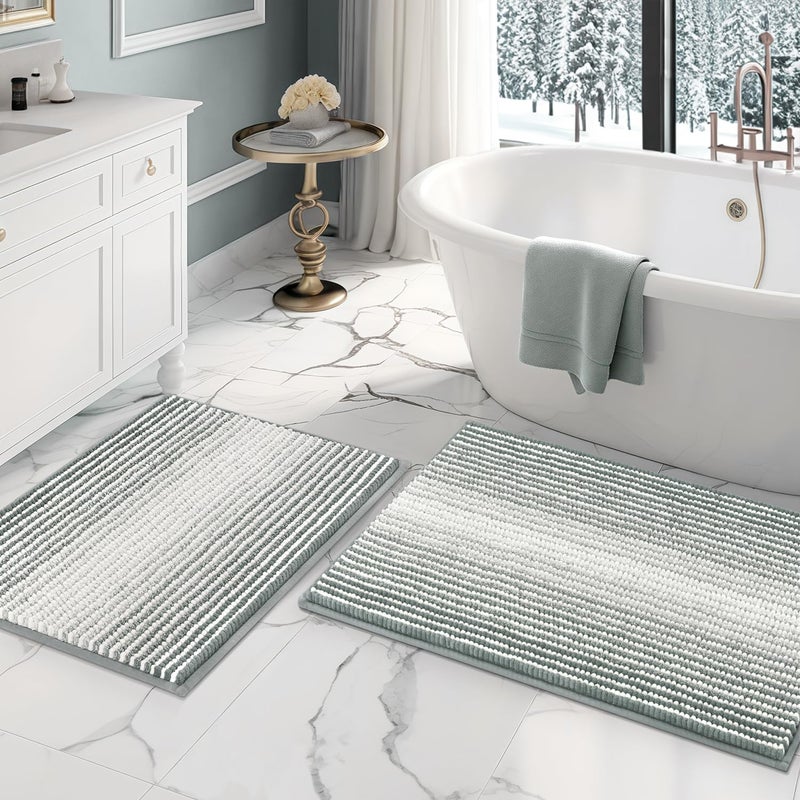 BSICPRO Bathroom Rugs and Mats Sets, 2 Piece Thick Absorbent Chenille Bath Mat Rug Set Non Slip, Soft Shaggy Bath Room Floor Mats for Bathroom, Machine Washable (Light Gray, 20" x 32" Plus 16" x 24") - Image 1