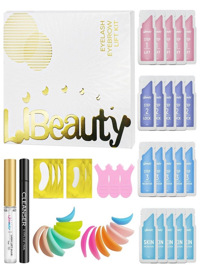 Libeauty Lash Lift Kit 20 Pcs Sachets, Brow Lamination Kit, Individually Packaged Lotion for Salon & Home Use with 5 Sizes L-Curl Shields - Image 1