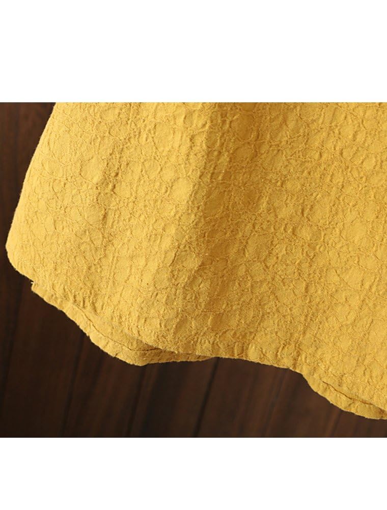 Minibee Women's 3/4 Sleeve Cotton Linen Jacquard Blouses Top T-Shirt (M, Yellow) - Image 5